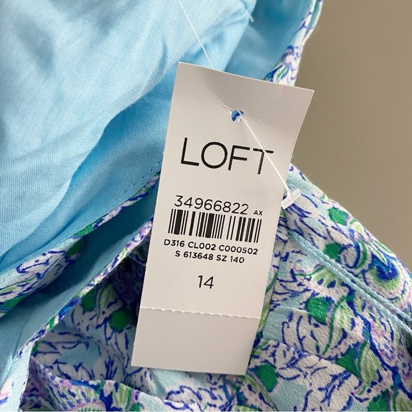 NEW LOFT Petite Bloom Crossover Halter Dress 14 Blue Floral Sleeveless NWT - Picture 11 of 14